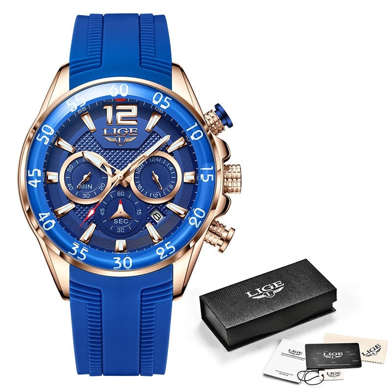 Luxury Chronograph Sports Watch – Men’s Quartz Silicone Strap Wristwatch