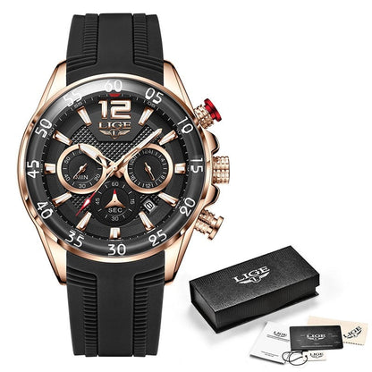Luxury Chronograph Sports Watch – Men’s Quartz Silicone Strap Wristwatch