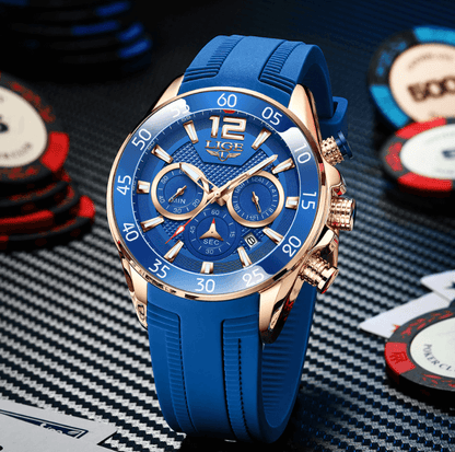 Luxury Chronograph Sports Watch – Men’s Quartz Silicone Strap Wristwatch
