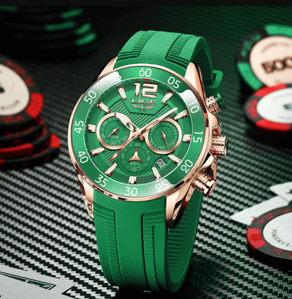 Luxury Chronograph Sports Watch – Men’s Quartz Silicone Strap Wristwatch
