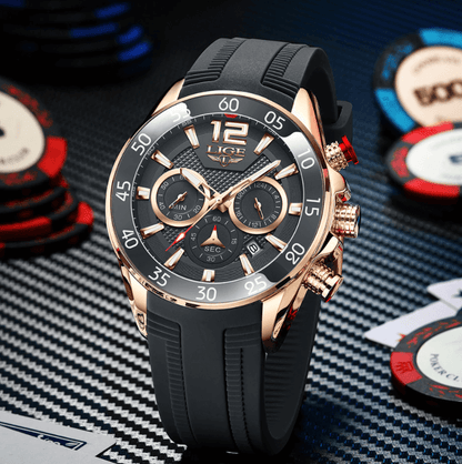 Luxury Chronograph Sports Watch – Men’s Quartz Silicone Strap Wristwatch