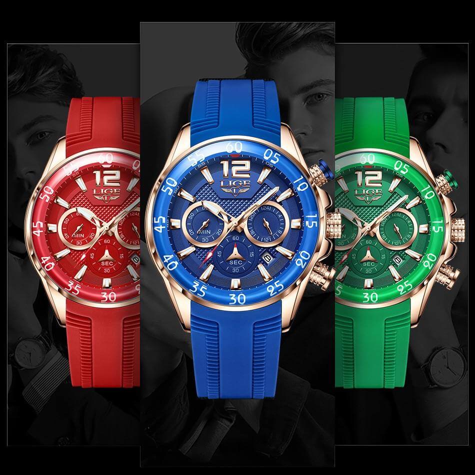 Luxury Chronograph Sports Watch – Men’s Quartz Silicone Strap Wristwatch