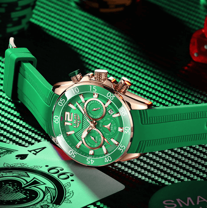 Luxury Chronograph Sports Watch – Men’s Quartz Silicone Strap Wristwatch