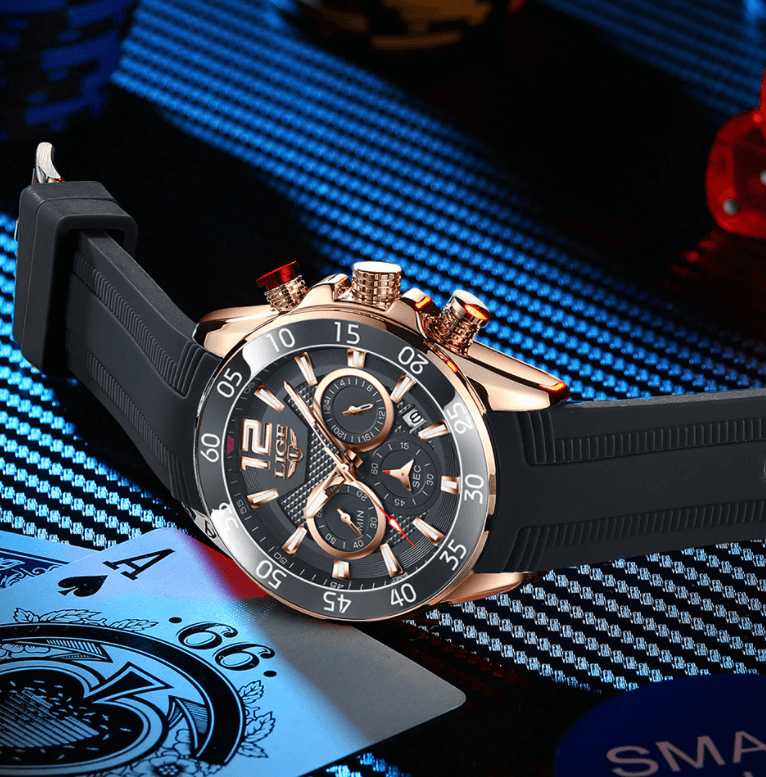 Luxury Chronograph Sports Watch – Men’s Quartz Silicone Strap Wristwatch