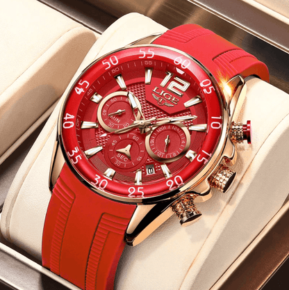 Luxury Chronograph Sports Watch – Men’s Quartz Silicone Strap Wristwatch