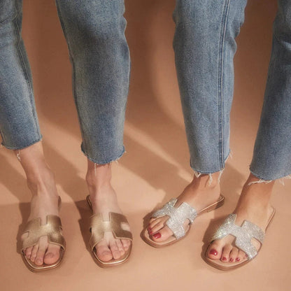Luxury Flat Women Slippers Cut Out Design Slip On Comfort