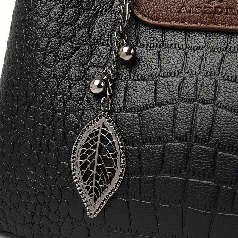 Luxury Leather Handbag Crocodile Embossed Women's Shoulder Bag Elegant Tote