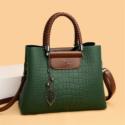 Luxury Leather Handbag Crocodile Embossed Women's Shoulder Bag Elegant Tote