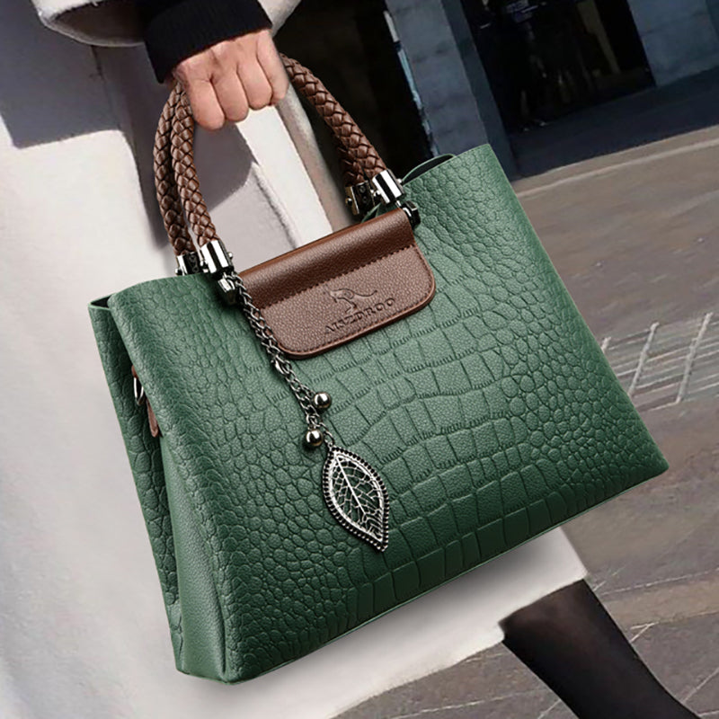 Luxury Leather Handbag Crocodile Embossed Women's Shoulder Bag Elegant Tote