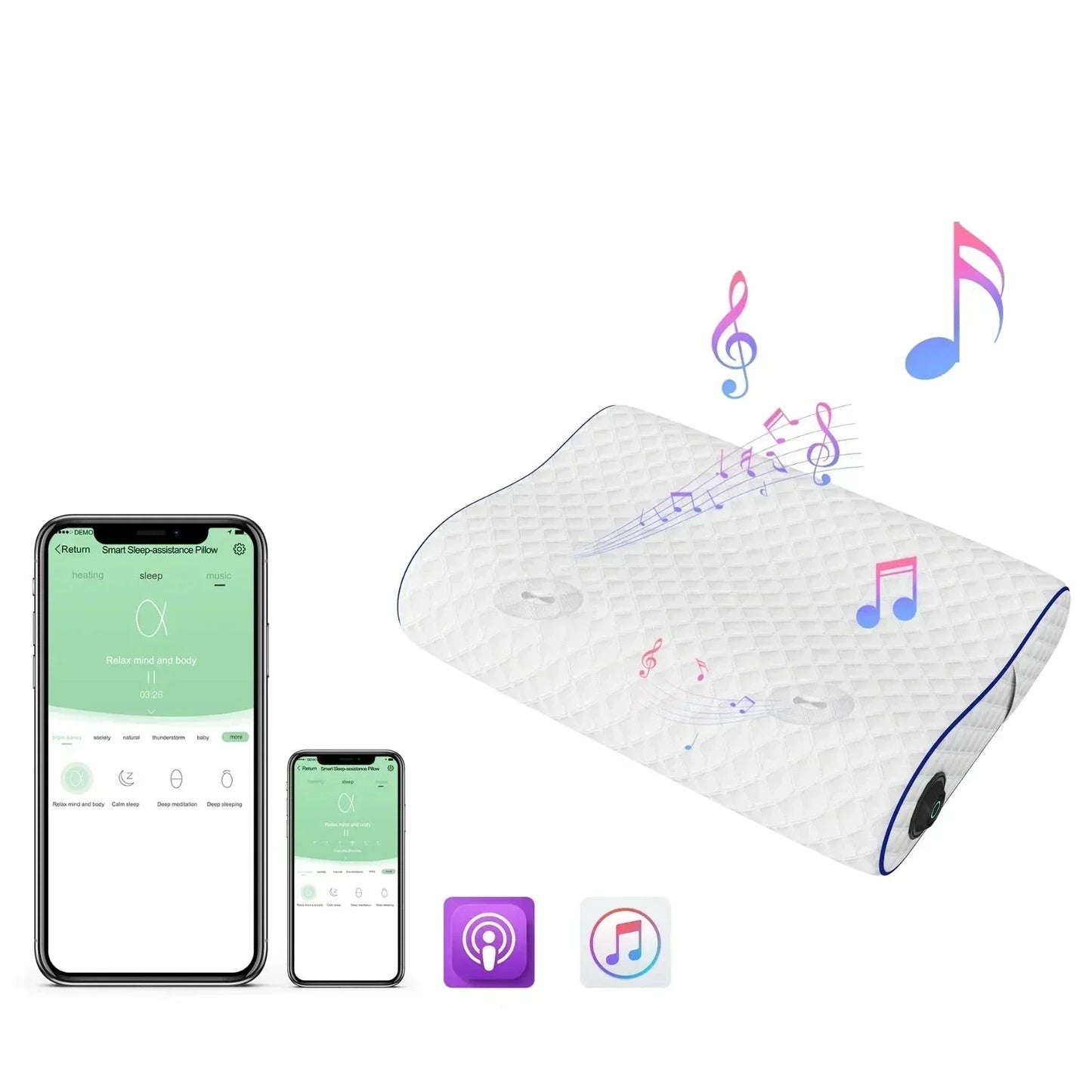 Luxury Memory Foam Pillow with Bluetooth Speaker and Heating Function