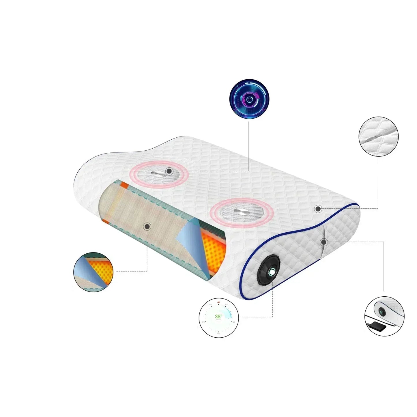 Luxury Memory Foam Pillow with Bluetooth Speaker and Heating Function