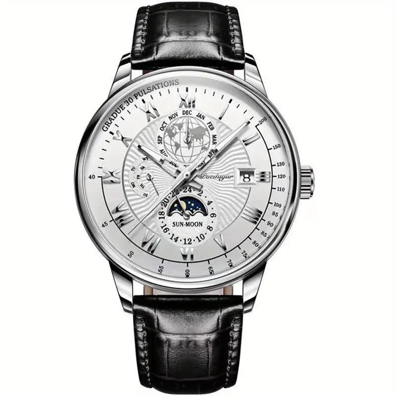 Luxury Waterproof Men’s Watch Round Dial Moon Phase Wrist Watch with Durable Strap