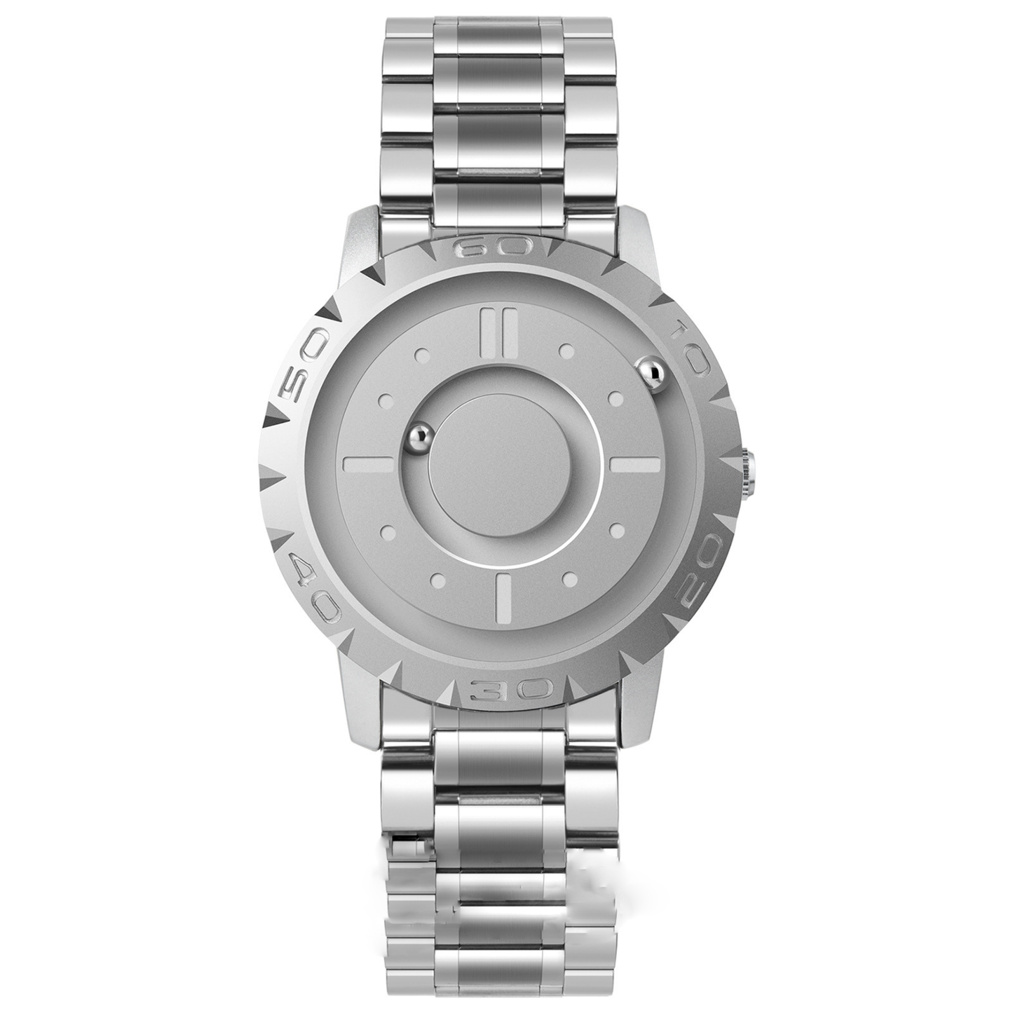 Magnetic Ball Display Wrist Watch Stainless Steel Quartz Timepiece