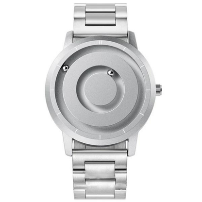 Magnetic Ball Display Wrist Watch Stainless Steel Quartz Timepiece