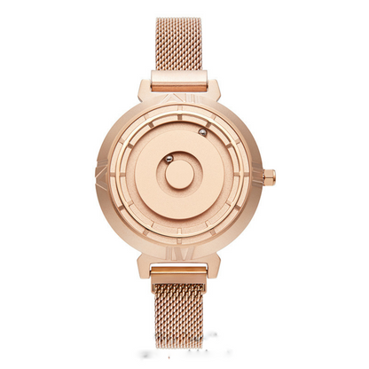 Magnetic Ball Display Wrist Watch Stainless Steel Quartz Timepiece