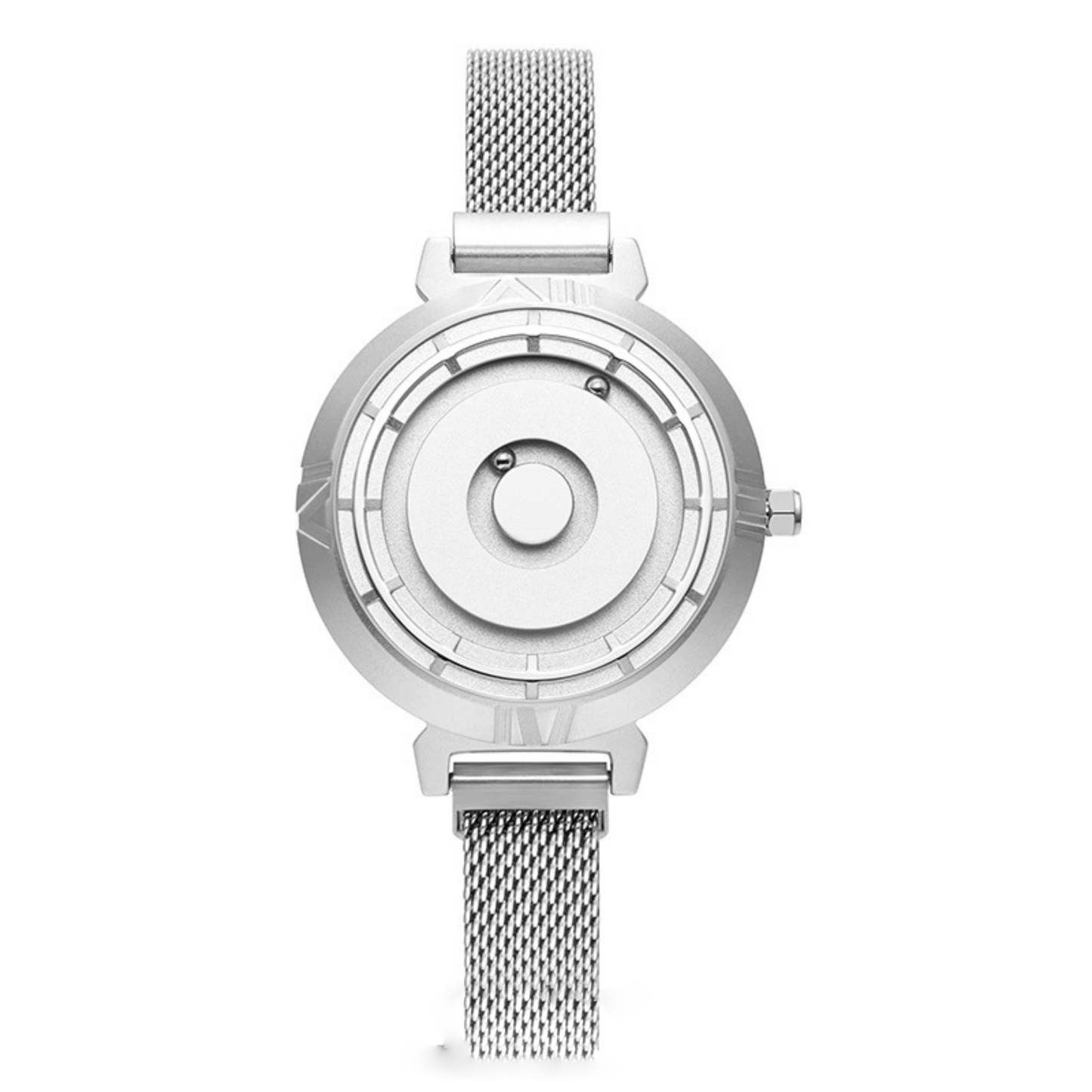 Magnetic Ball Display Wrist Watch Stainless Steel Quartz Timepiece
