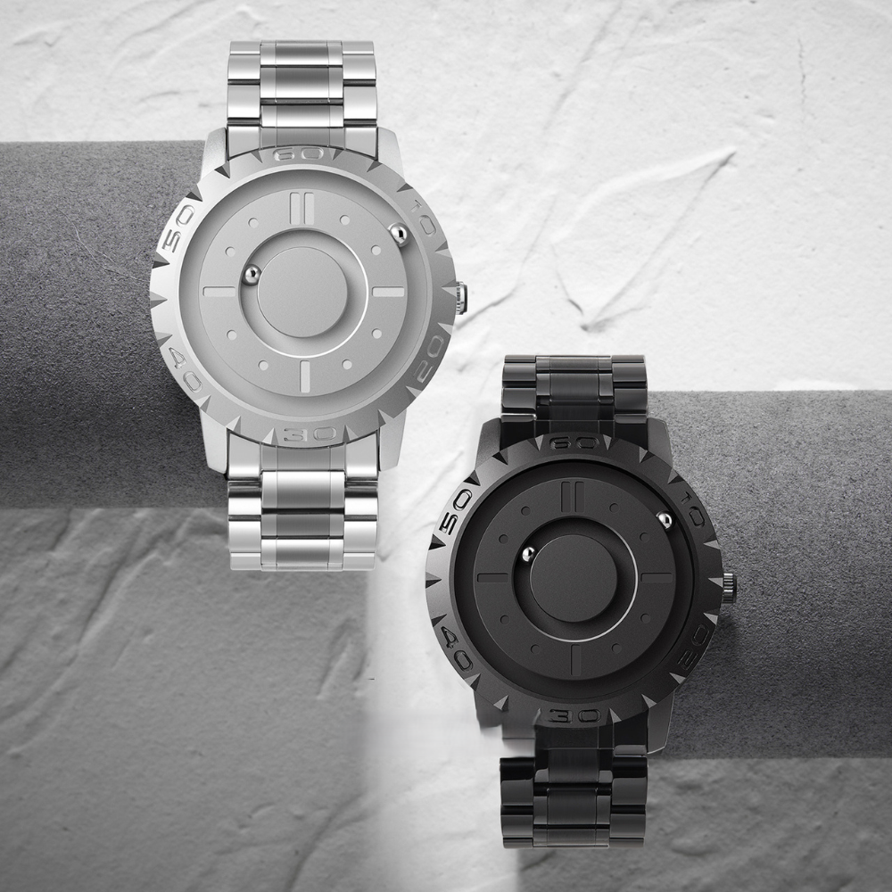 Magnetic Ball Display Wrist Watch Stainless Steel Quartz Timepiece