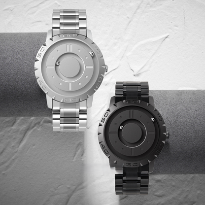 Magnetic Ball Display Wrist Watch Stainless Steel Quartz Timepiece