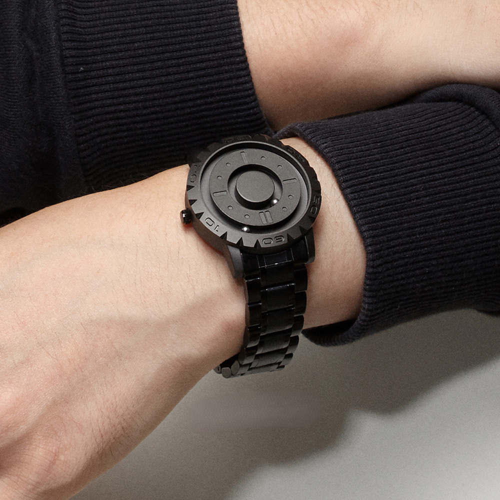 Magnetic Ball Display Wrist Watch Stainless Steel Quartz Timepiece