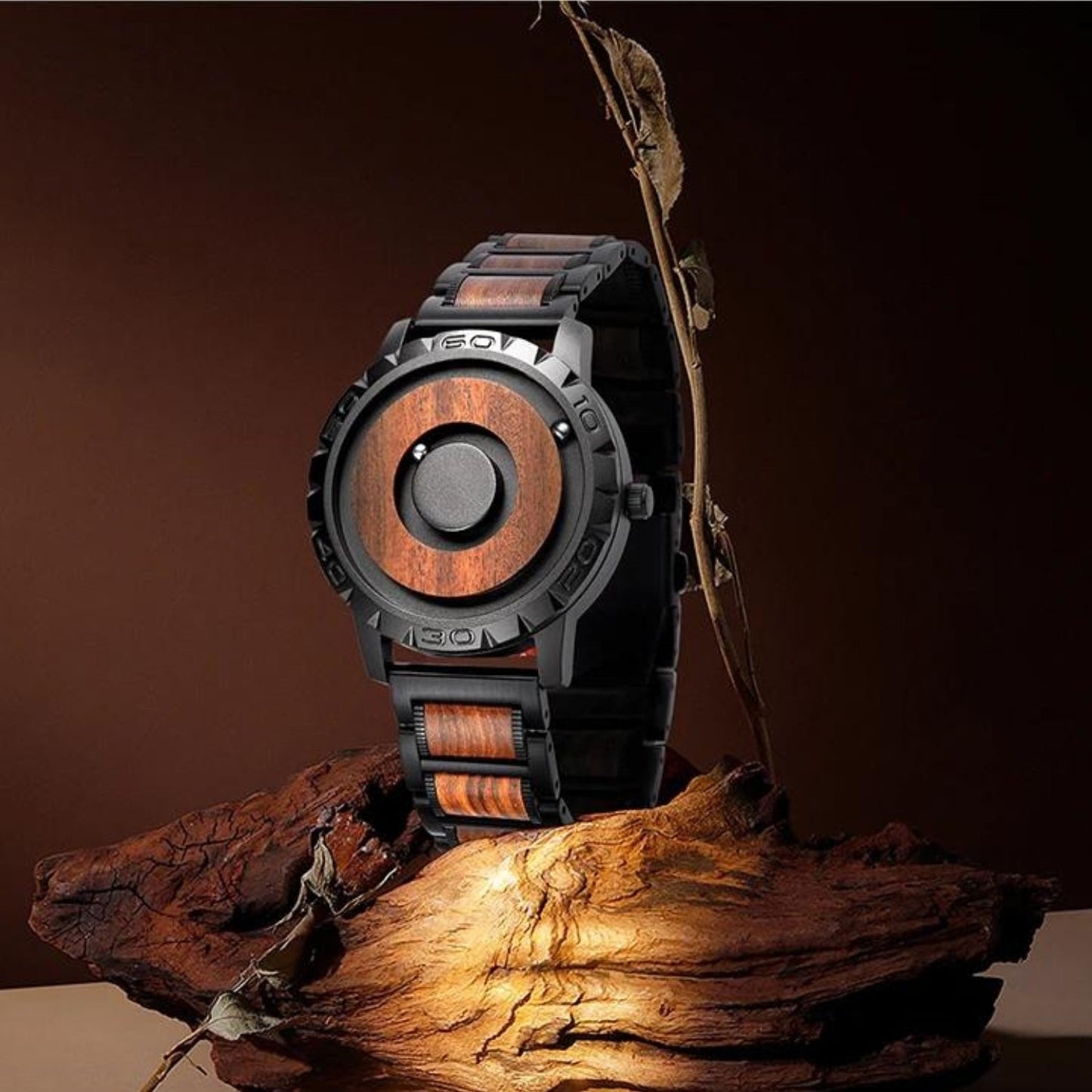 Magnetic Ball Display Wrist Watch Stainless Steel Quartz Timepiece