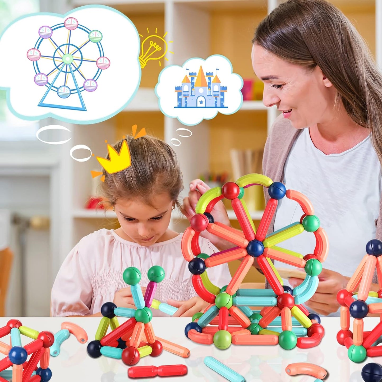 Magnetic Building Blocks Set 3D STEM Construction Tiles Educational Toy