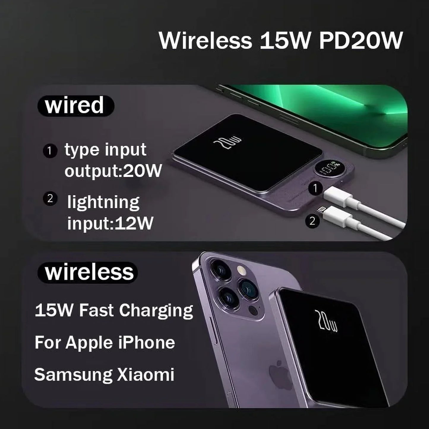 Magnetic Wireless Power Bank 20W Fast Charging Portable Battery Pack