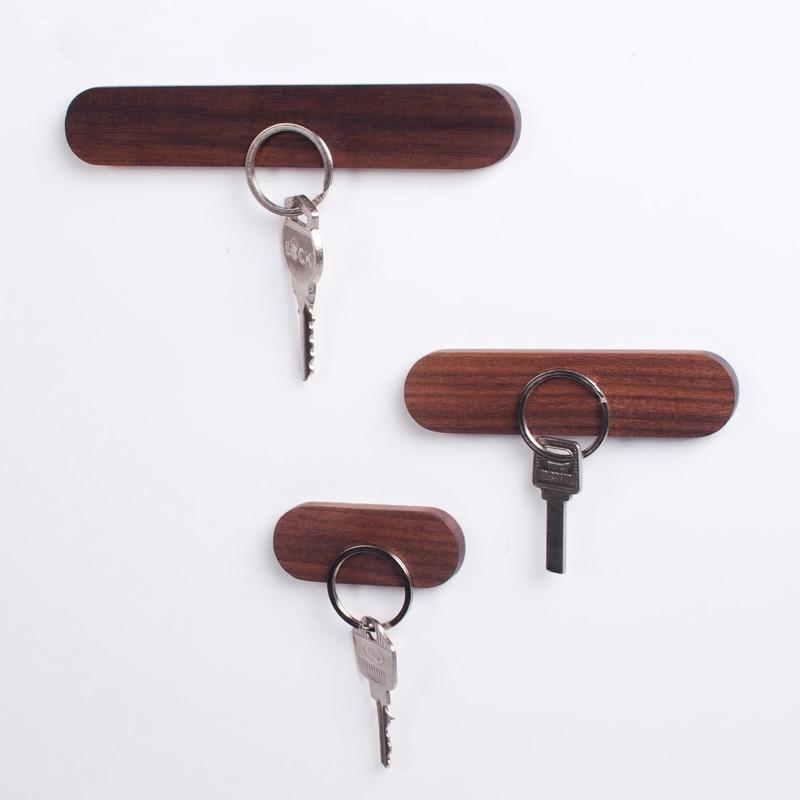 Magnetic Wooden Key Holder Wall Mount Strong Magnet Key Organizer Rack Self Adhesive Entryway Key Storage