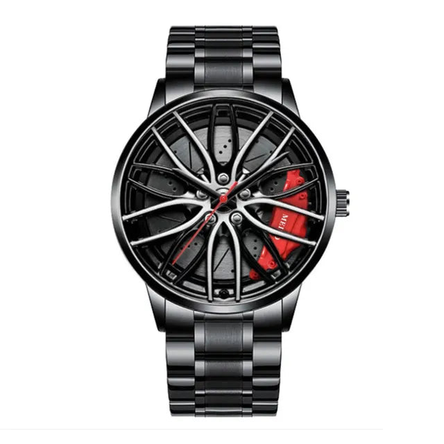Men Automotive Inspired Wrist Watch Stainless Steel Leather Strap Chronograph Date Display