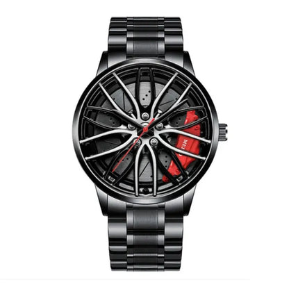 Men Automotive Inspired Wrist Watch Stainless Steel Leather Strap Chronograph Date Display