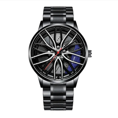 Men Automotive Inspired Wrist Watch Stainless Steel Leather Strap Chronograph Date Display