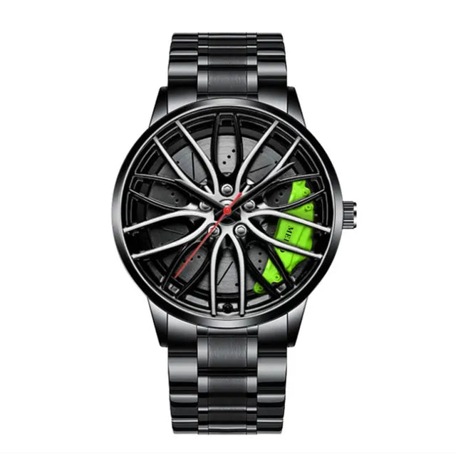 Men Automotive Inspired Wrist Watch Stainless Steel Leather Strap Chronograph Date Display