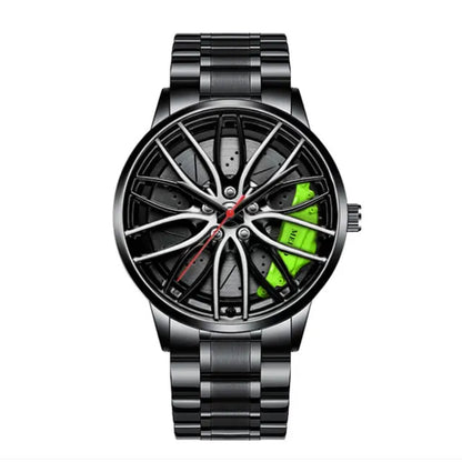 Men Automotive Inspired Wrist Watch Stainless Steel Leather Strap Chronograph Date Display