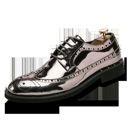 Men Metallic Brogue Lace Up Shoes High Shine Oxford Style Chunky Sole Dress Shoes