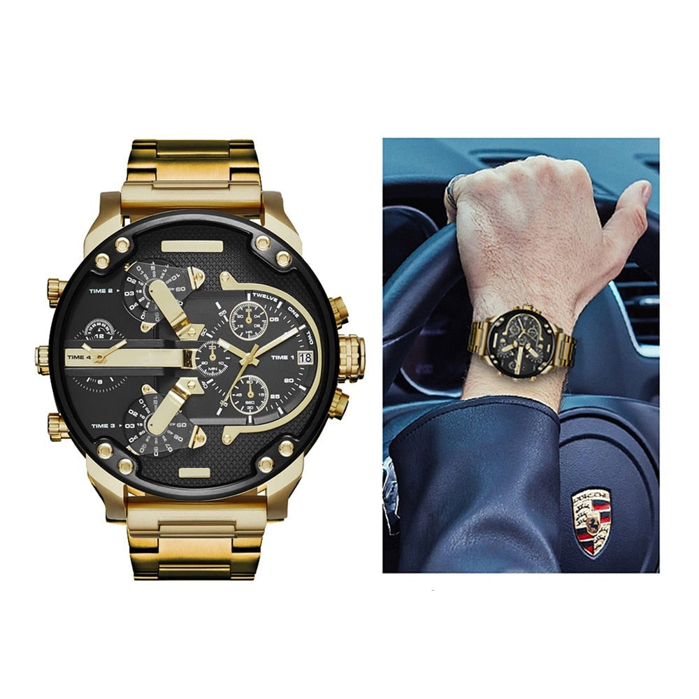 Men's Analog Quartz Watch Large Dial Chronograph Stainless Steel Bracelet