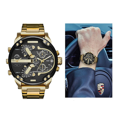 Men's Analog Quartz Watch Large Dial Chronograph Stainless Steel Bracelet