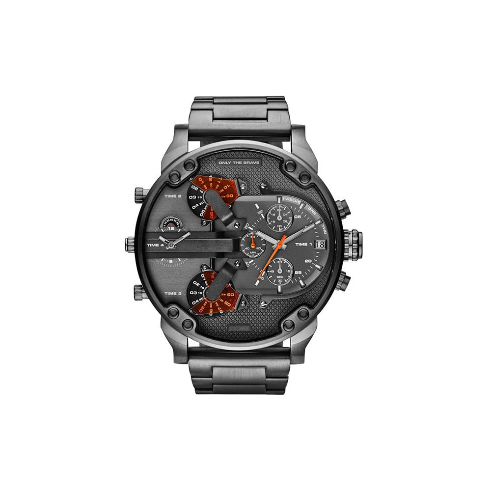 Men's Analog Quartz Watch Large Dial Chronograph Stainless Steel Bracelet