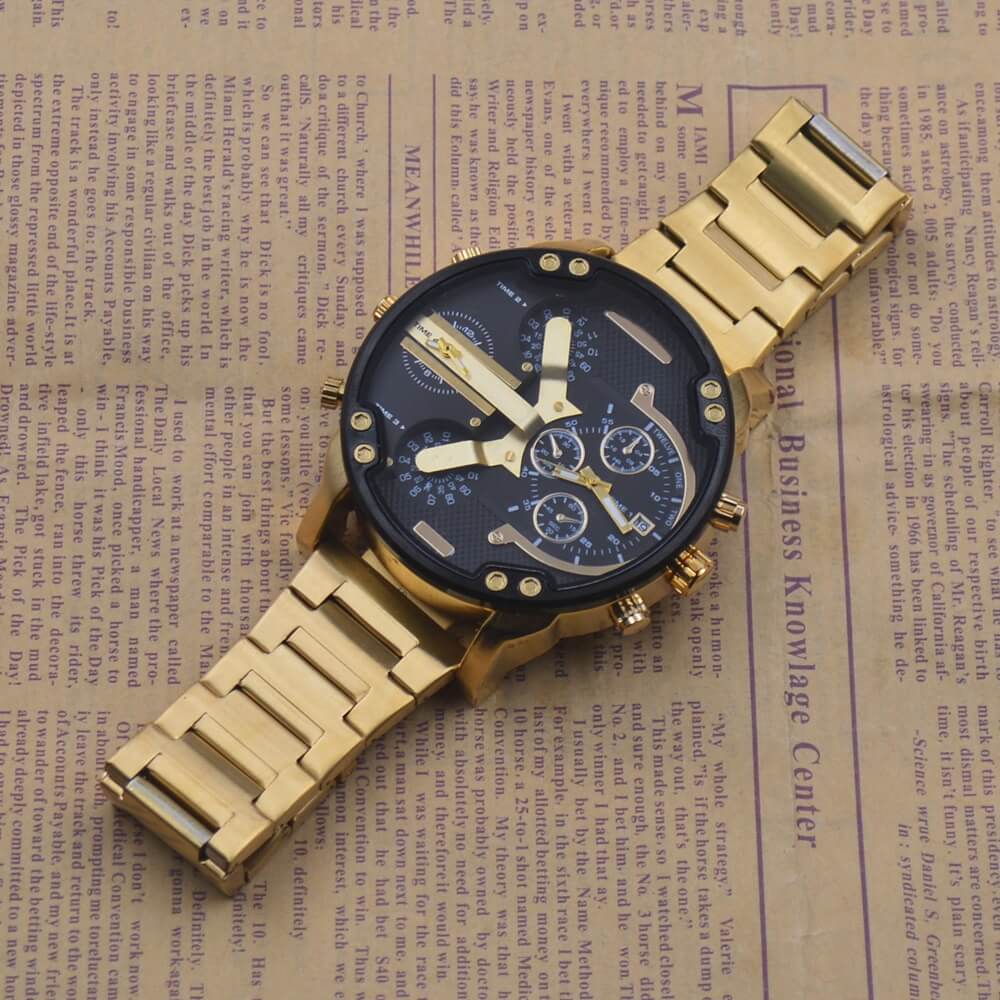 Men's Analog Quartz Watch Large Dial Chronograph Stainless Steel Bracelet
