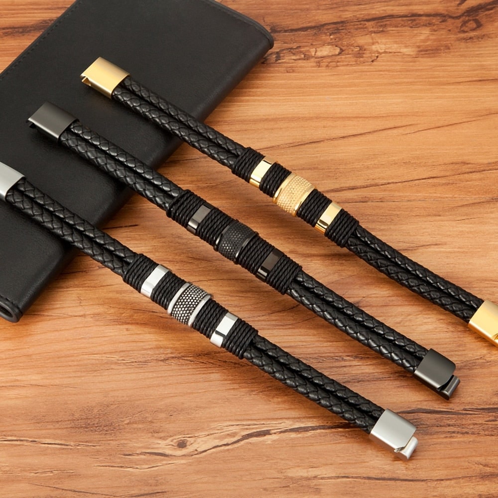 Men's Braided Bracelet Magnetic Clasp Wristband Jewelry