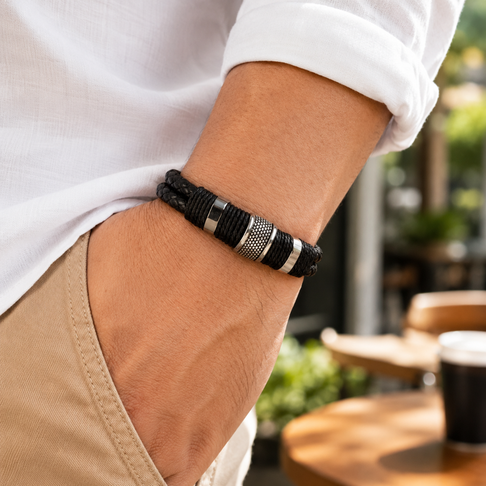 Men's Braided Bracelet Magnetic Clasp Wristband Jewelry