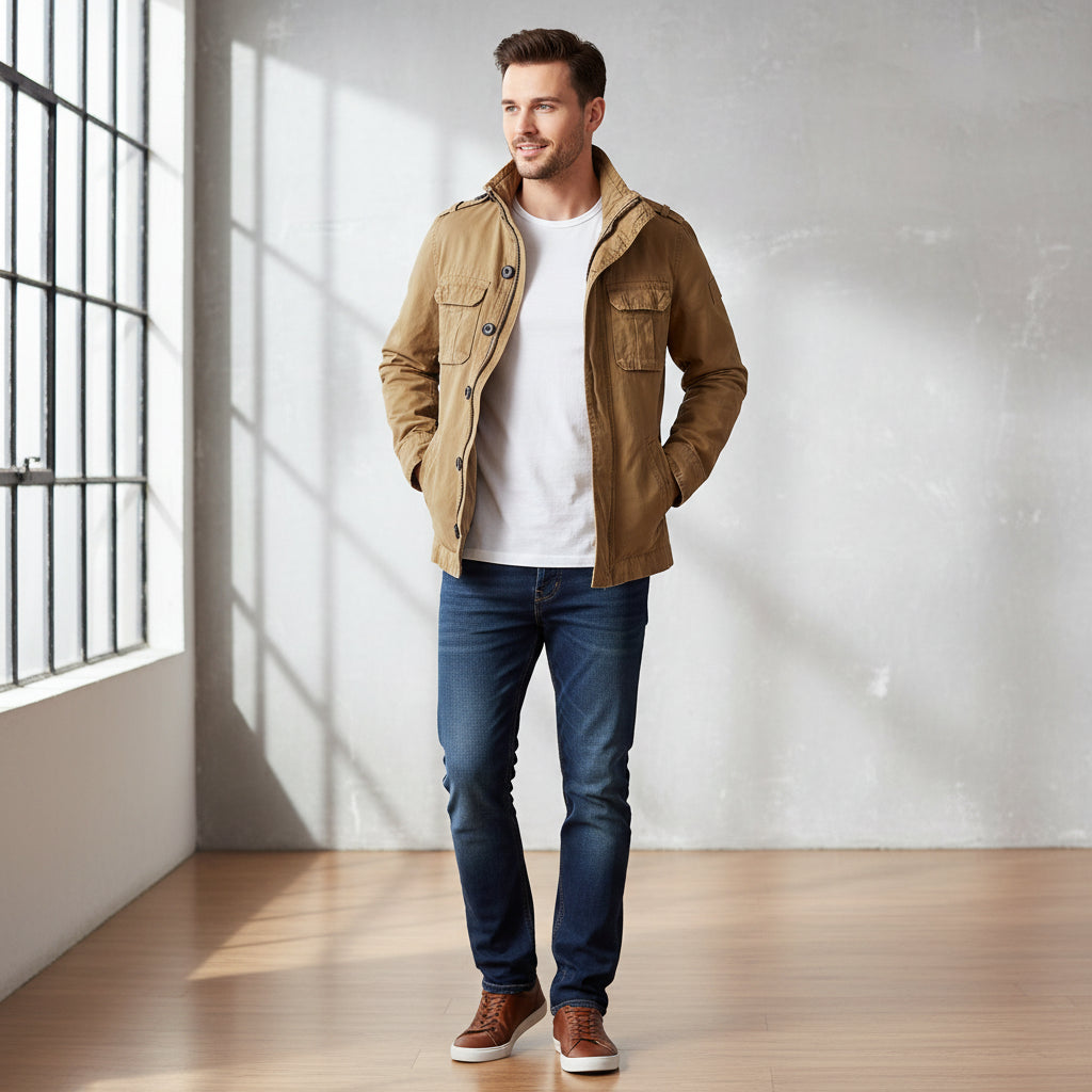 Men's Casual Zip Front Jacket with Pockets