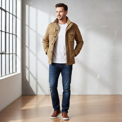 Men's Casual Zip Front Jacket with Pockets