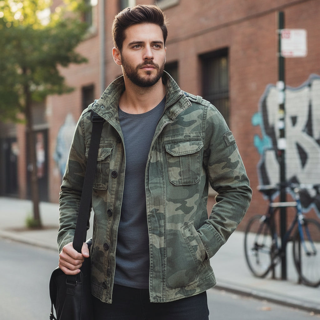 Men's Casual Zip Front Jacket with Pockets