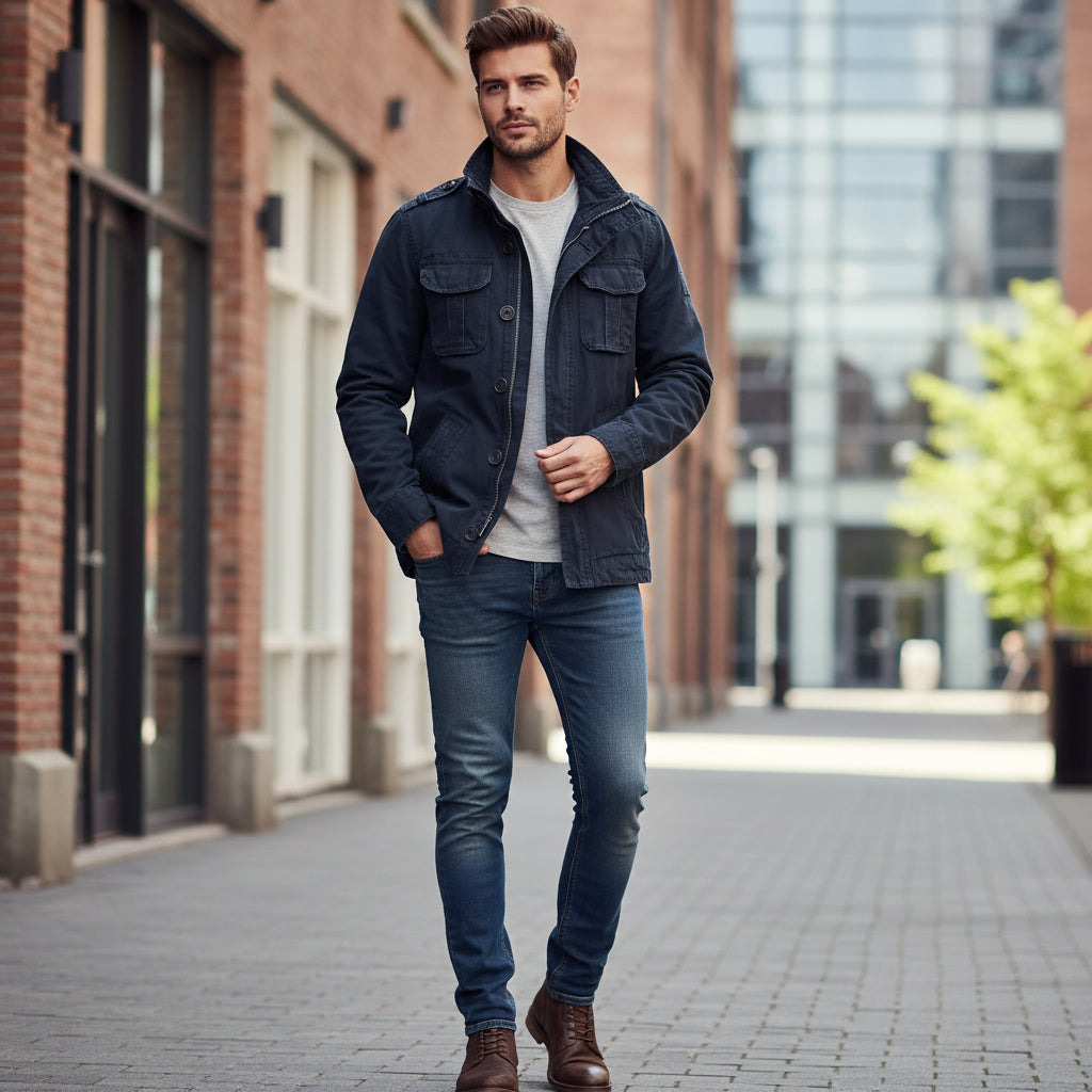 Men's Casual Zip Front Jacket with Pockets
