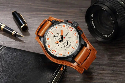 Men's Chronograph Leather Watch Analog Quartz Wristwatch for Business and Formal Wear