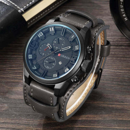 Men's Chronograph Leather Watch Analog Quartz Wristwatch for Business and Formal Wear