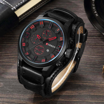 Men's Chronograph Leather Watch Analog Quartz Wristwatch for Business and Formal Wear