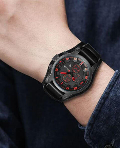 Men's Chronograph Leather Watch Analog Quartz Wristwatch for Business and Formal Wear
