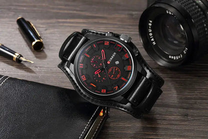 Men's Chronograph Leather Watch Analog Quartz Wristwatch for Business and Formal Wear