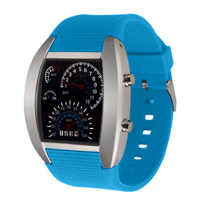 Men's LED Speedometer Watch Digital Display Car Dashboard Style Rubber Strap