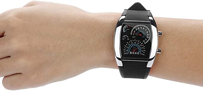 Men's LED Speedometer Watch Digital Display Car Dashboard Style Rubber Strap